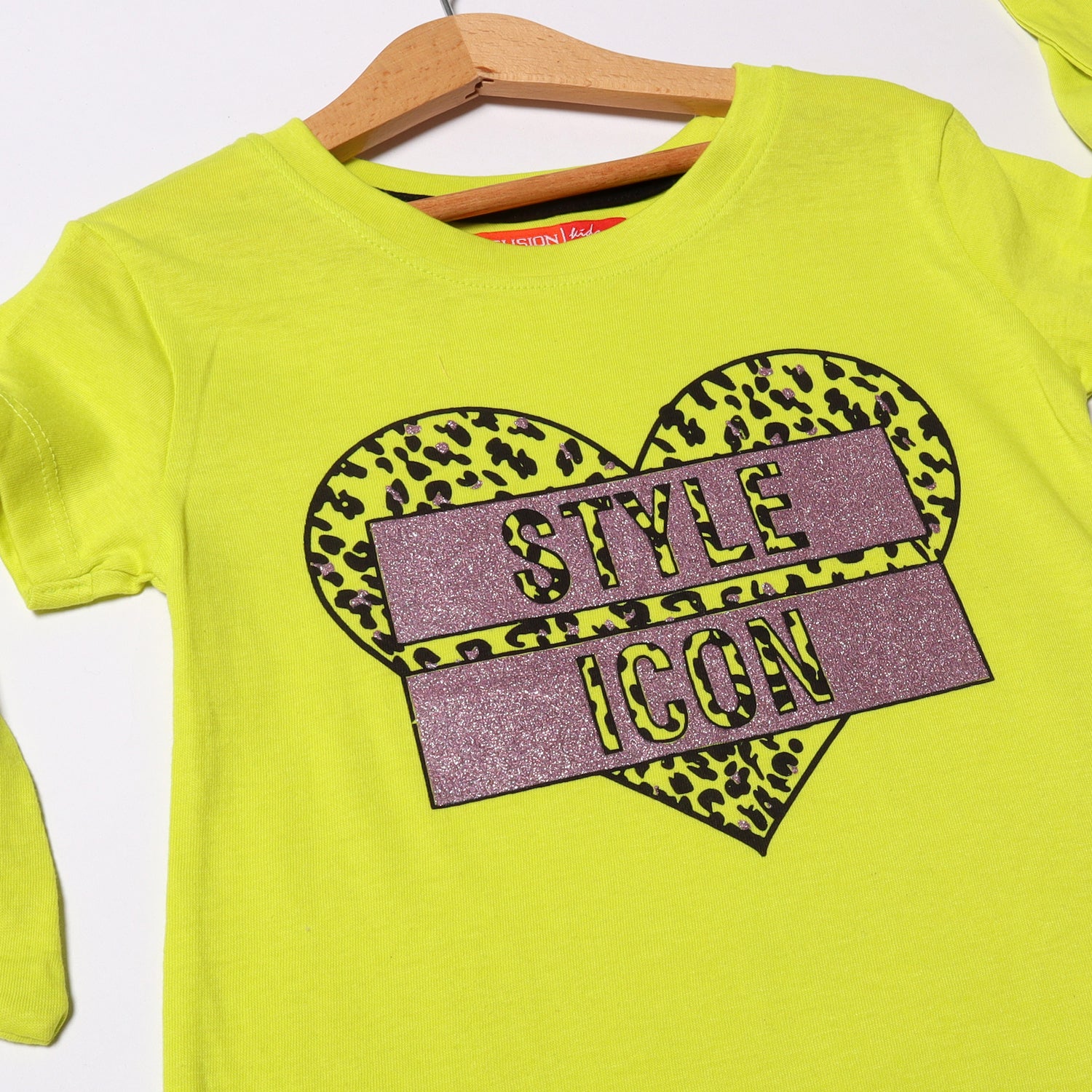 LIGHT GREEN HEART STYLE ICON PRINTED T-SHIRT FOR GIRLS