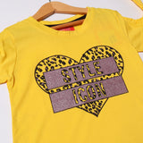DARK YELLOW HEART STYLE ICON PRINTED T-SHIRT FOR GIRLS