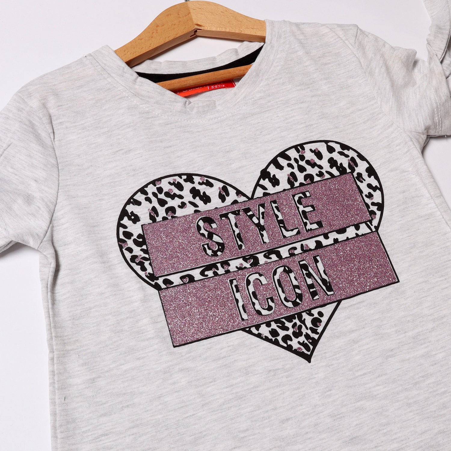 ASH GREY HEART STYLE ICON PRINTED T-SHIRT FOR GIRLS