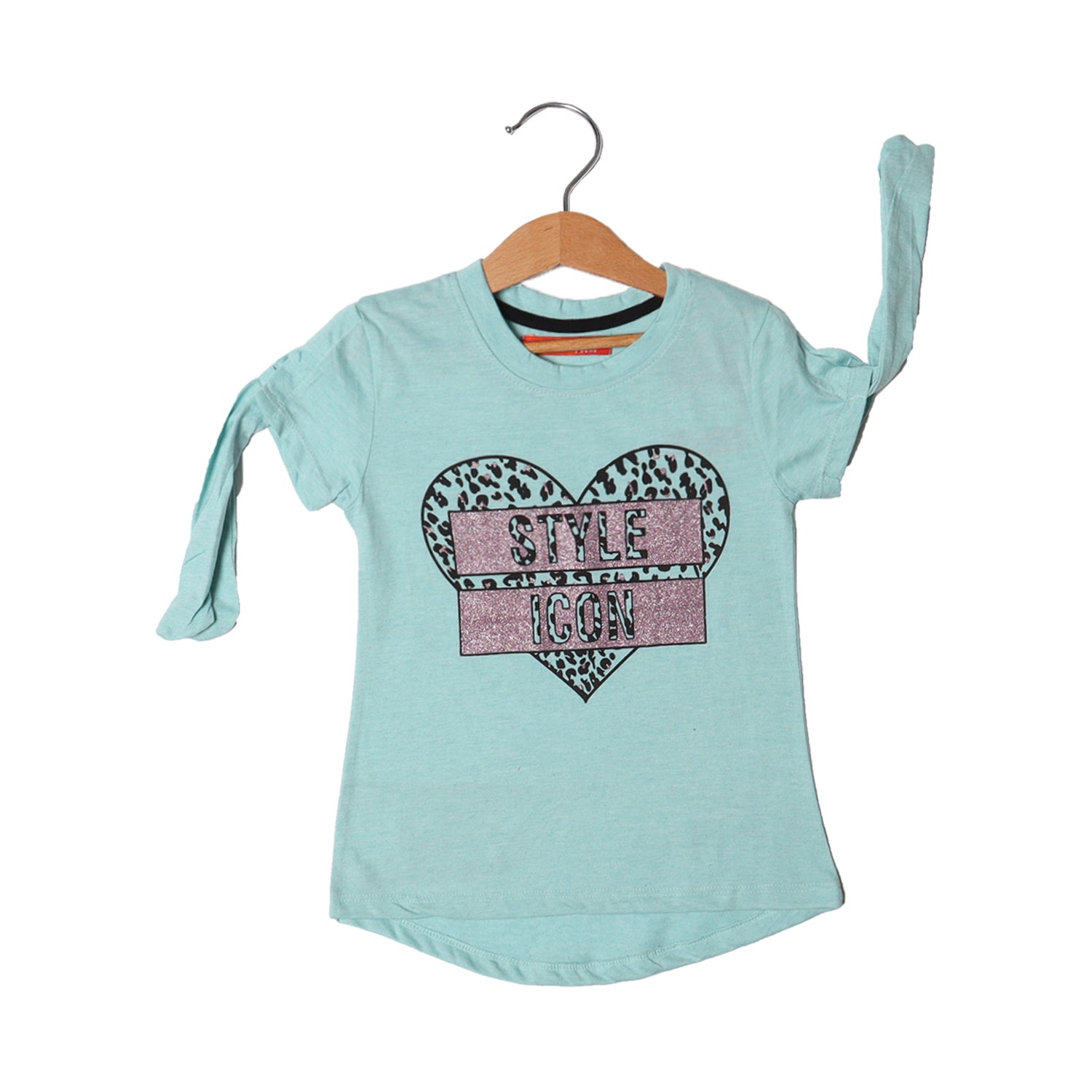 TURQUOISE HEART STYLE ICON PRINTED T-SHIRT FOR GIRLS