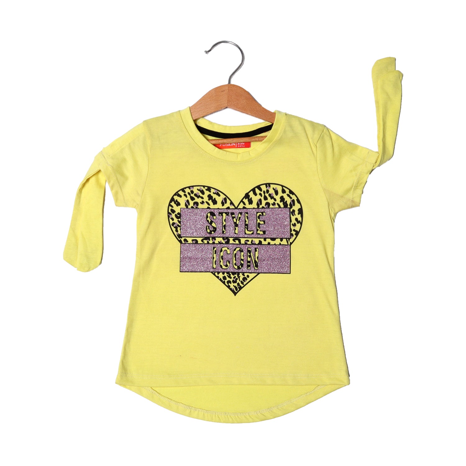 LIGHT YELLOW HEART STYLE ICON PRINTED T-SHIRT FOR GIRLS