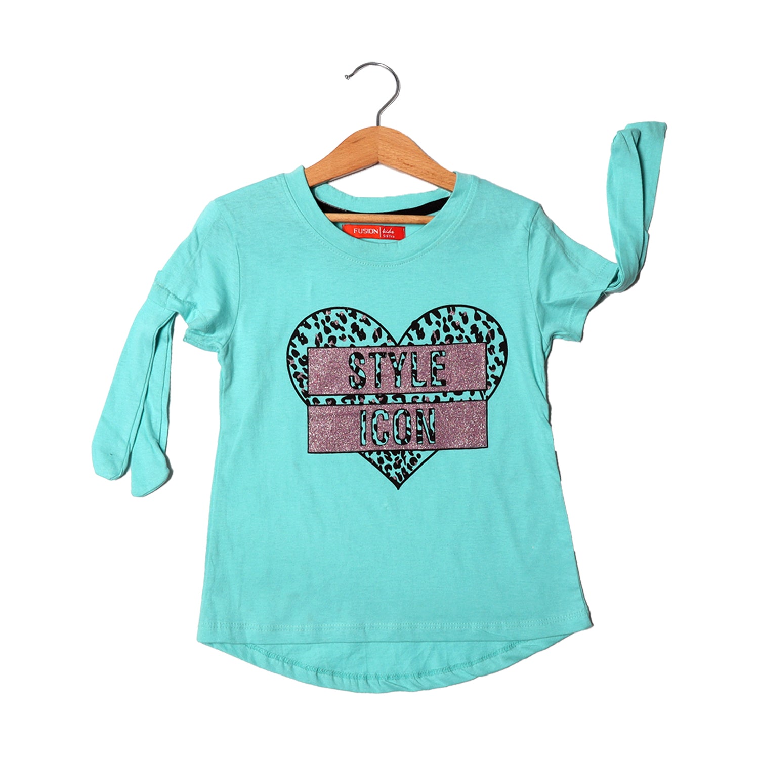 CYAN BLUE HEART STYLE ICON PRINTED T-SHIRT FOR GIRLS Main image