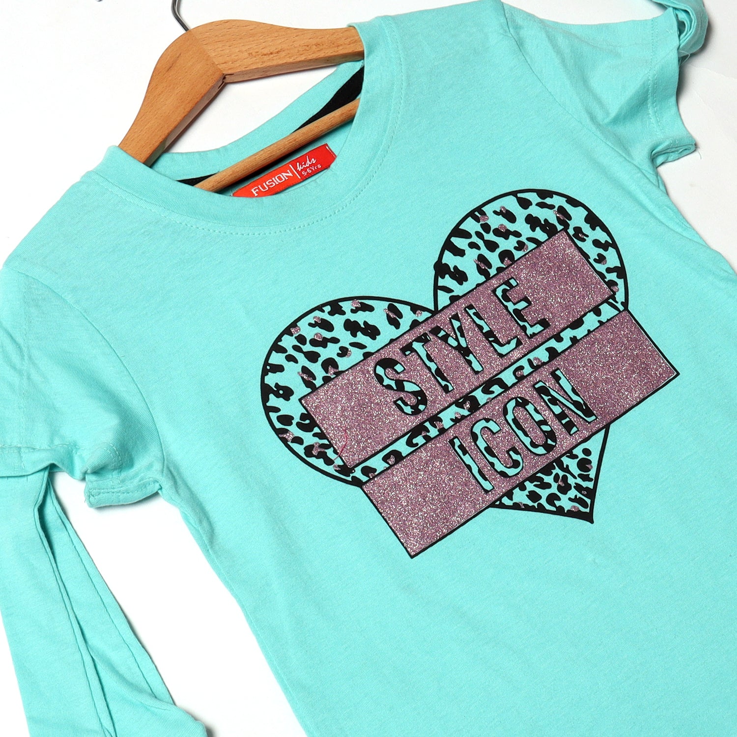 CYAN BLUE HEART STYLE ICON PRINTED T-SHIRT FOR GIRLS Secondary image