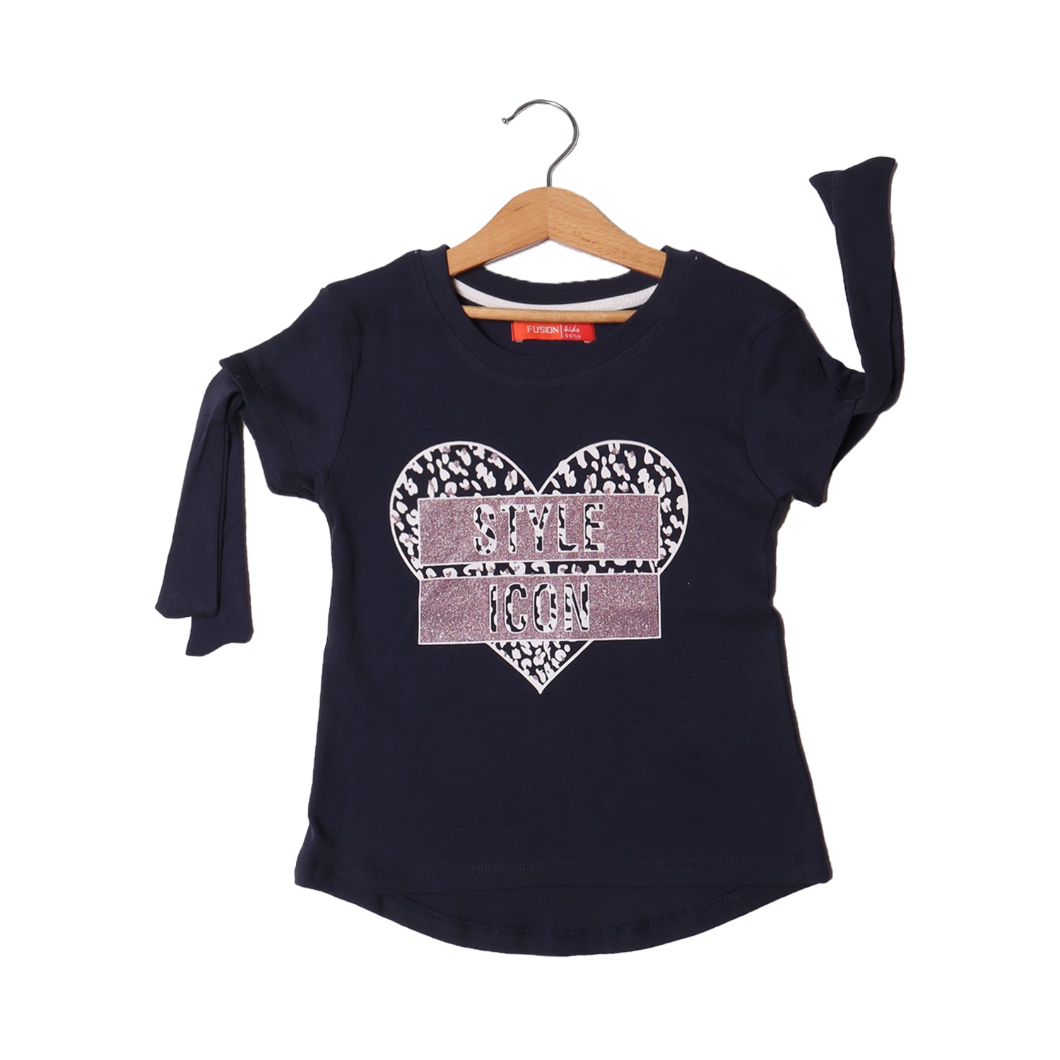 NAVY BLUE HEART STYLE ICON PRINTED T-SHIRT FOR GIRLS Main image