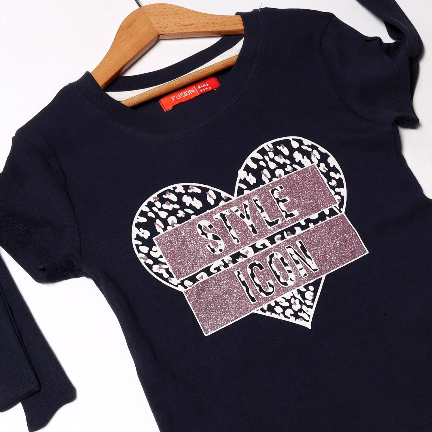 NAVY BLUE HEART STYLE ICON PRINTED T-SHIRT FOR GIRLS Secondary image