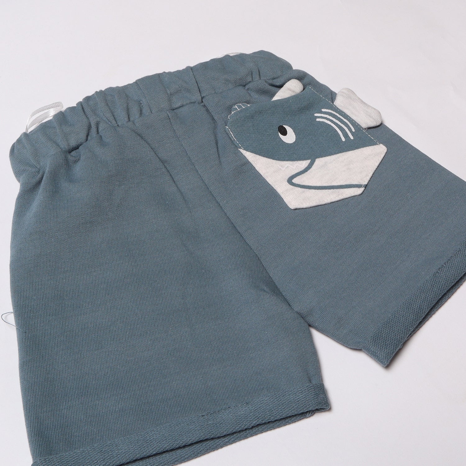 TEAL BLUE DOUBLE POCKET SAVE THE SHARKS SHORTS