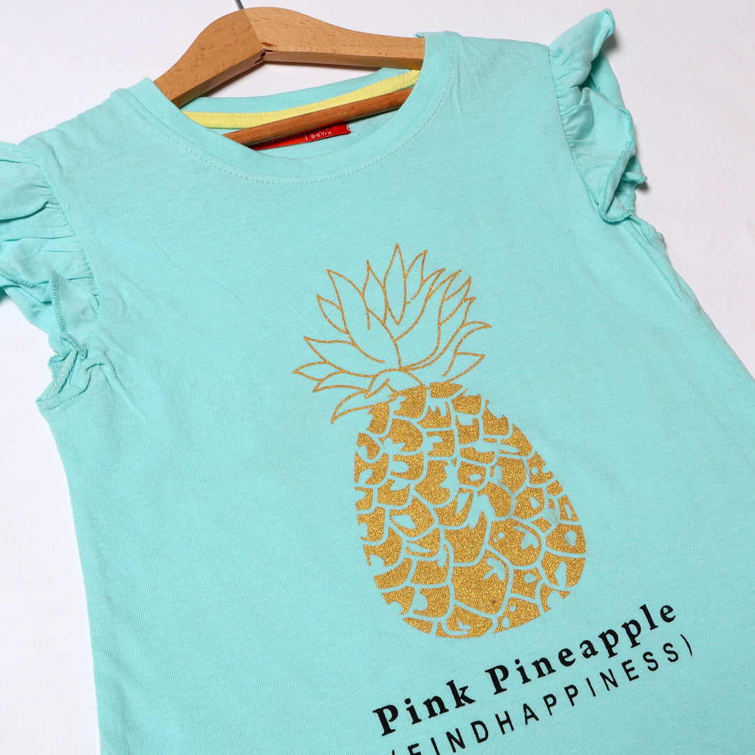 SKY BLUE PINEAPPLE PRINTED T-SHIRT FOR GIRLS