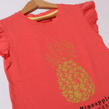 DARK PEACH PINEAPPLE PRINTED T-SHIRT FOR GIRLS
