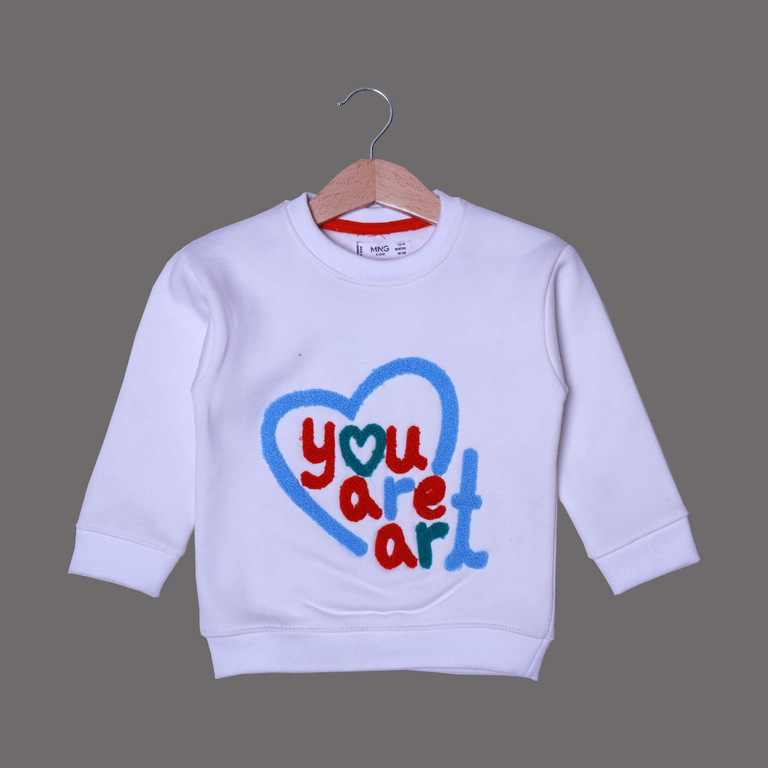 WHITE YOU ARE ART EMBROIDERED FLEECE FABRIC SWEATSHIRT