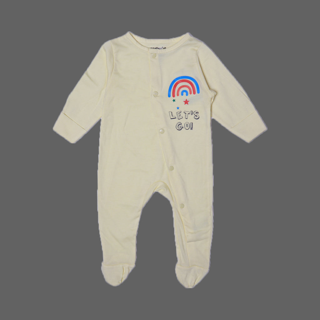 YELLOW "RAINBOW LET'S GO" PRINT FULL BODY FULL SLEEVES ROMPERS