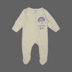 YELLOW "RAINBOW LET'S GO" PRINT FULL BODY FULL SLEEVES ROMPERS