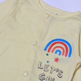 YELLOW "RAINBOW LET'S GO" PRINT FULL BODY FULL SLEEVES ROMPERS