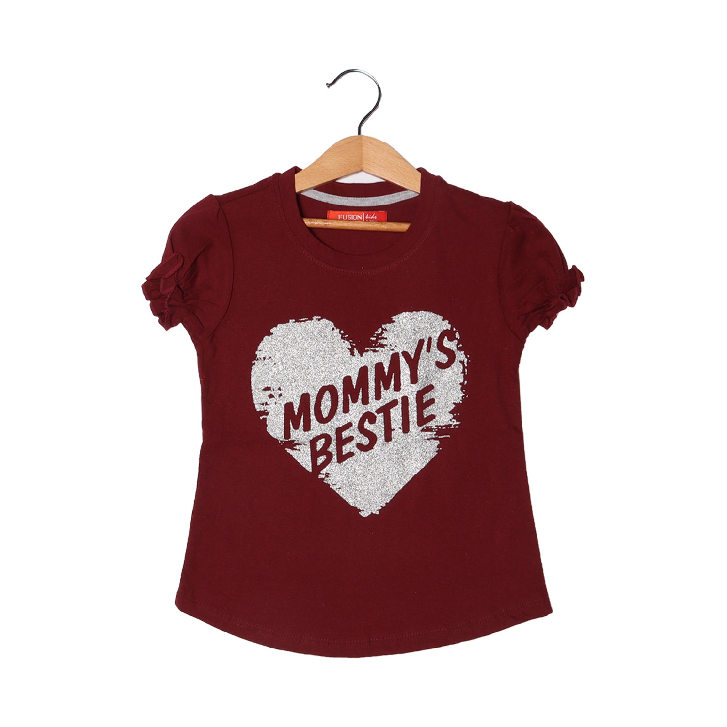 MAROON MOMMY'S BESTIE PRINTED T-SHIRT FOR GIRLS