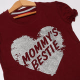 MAROON MOMMY'S BESTIE PRINTED T-SHIRT FOR GIRLS