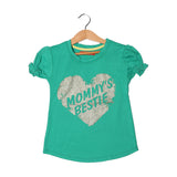 LIGHT GREEN MOMMY'S BESTIE PRINTED T-SHIRT FOR GIRLS