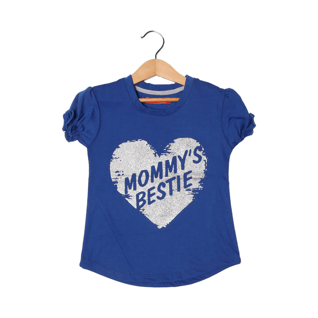 ROYAL BLUE MOMMY'S BESTIE PRINTED T-SHIRT FOR GIRLS