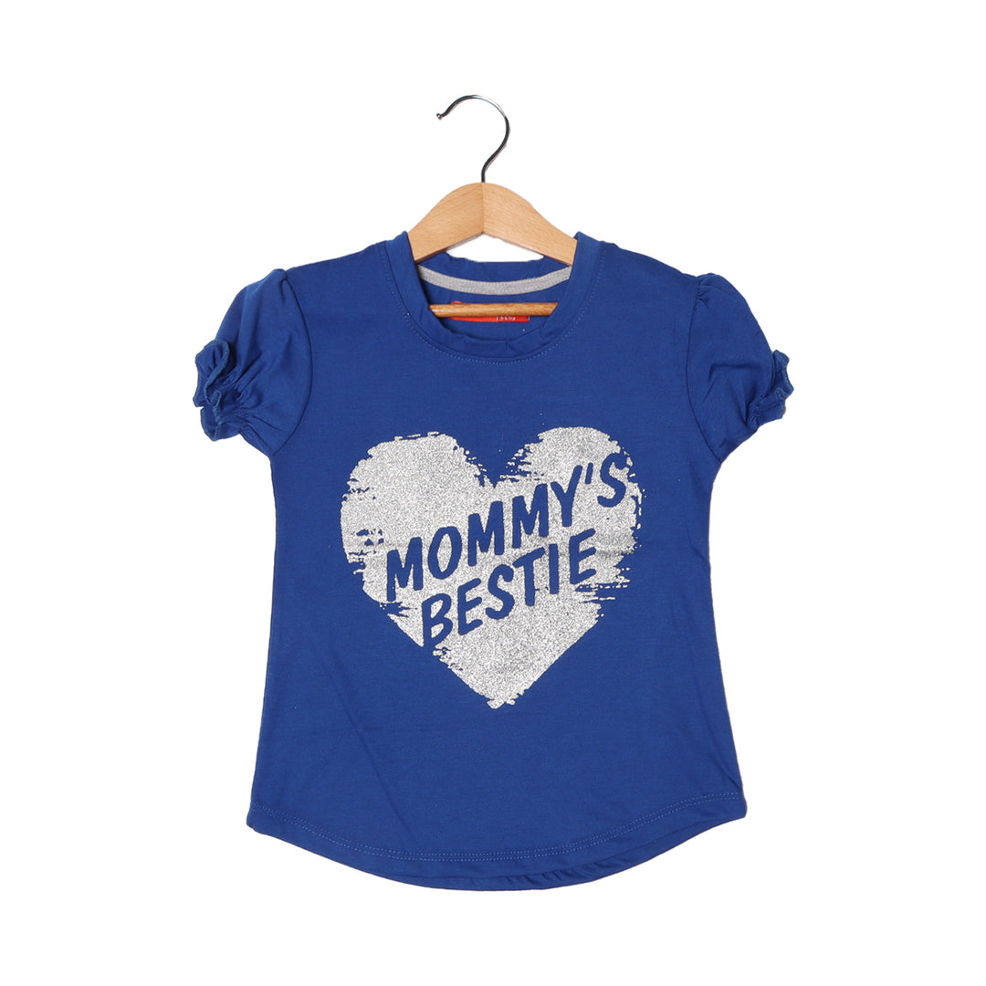 ROYAL BLUE MOMMY'S BESTIE PRINTED T-SHIRT FOR GIRLS