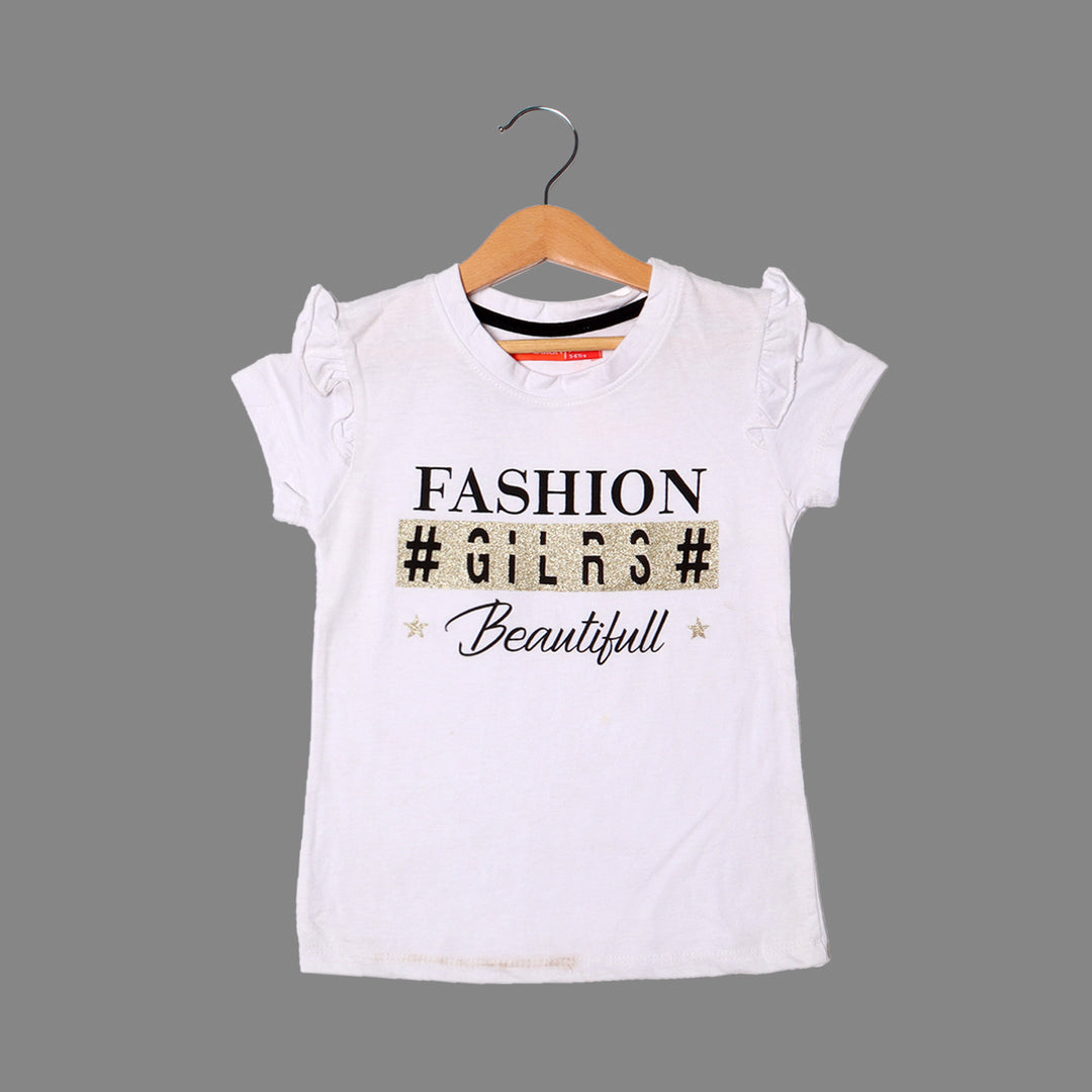 WHITE FASHION GIRLS BEAUTIFULL PRINTED T-SHIRT FOR GIRLS