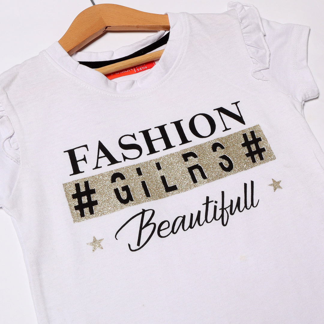 WHITE FASHION GIRLS BEAUTIFULL PRINTED T-SHIRT FOR GIRLS