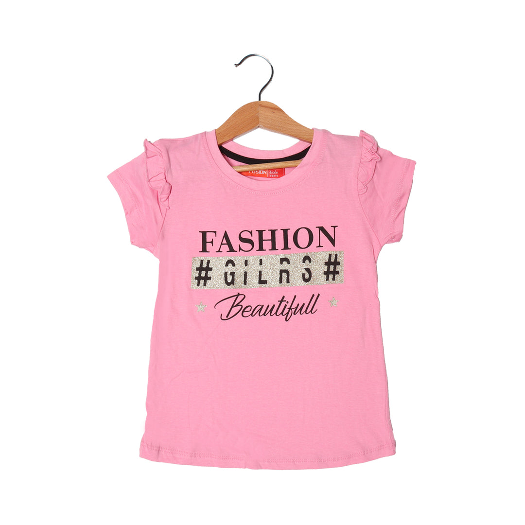PINK FASHION GIRLS BEAUTIFULL PRINTED T-SHIRT FOR GIRLS