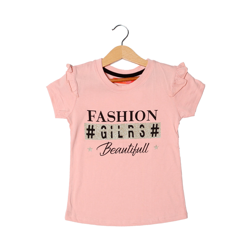 LIGHT PINK FASHION GIRLS BEAUTIFULL PRINTED T-SHIRT FOR GIRLS