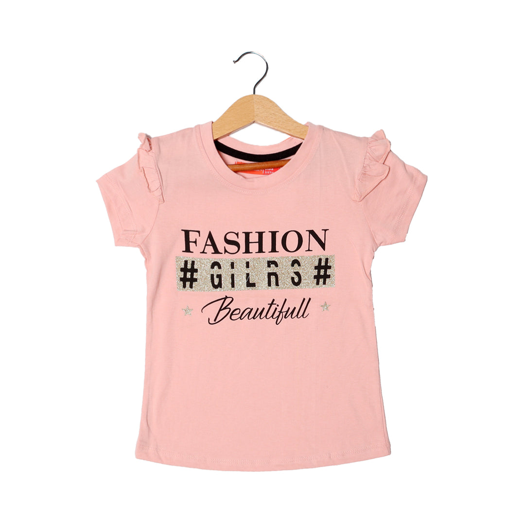 LIGHT PINK FASHION GIRLS BEAUTIFULL PRINTED T-SHIRT FOR GIRLS