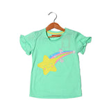 SEA GREEN RAINBOW STAR PRINTED T-SHIRT FOR GIRLS