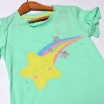 Load image into Gallery viewer, SEA GREEN RAINBOW STAR PRINTED T-SHIRT FOR GIRLS

