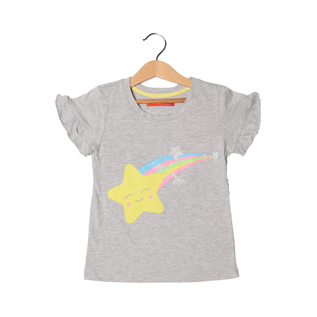 HAZEL GREY RAINBOW STAR PRINTED T-SHIRT FOR GIRLS