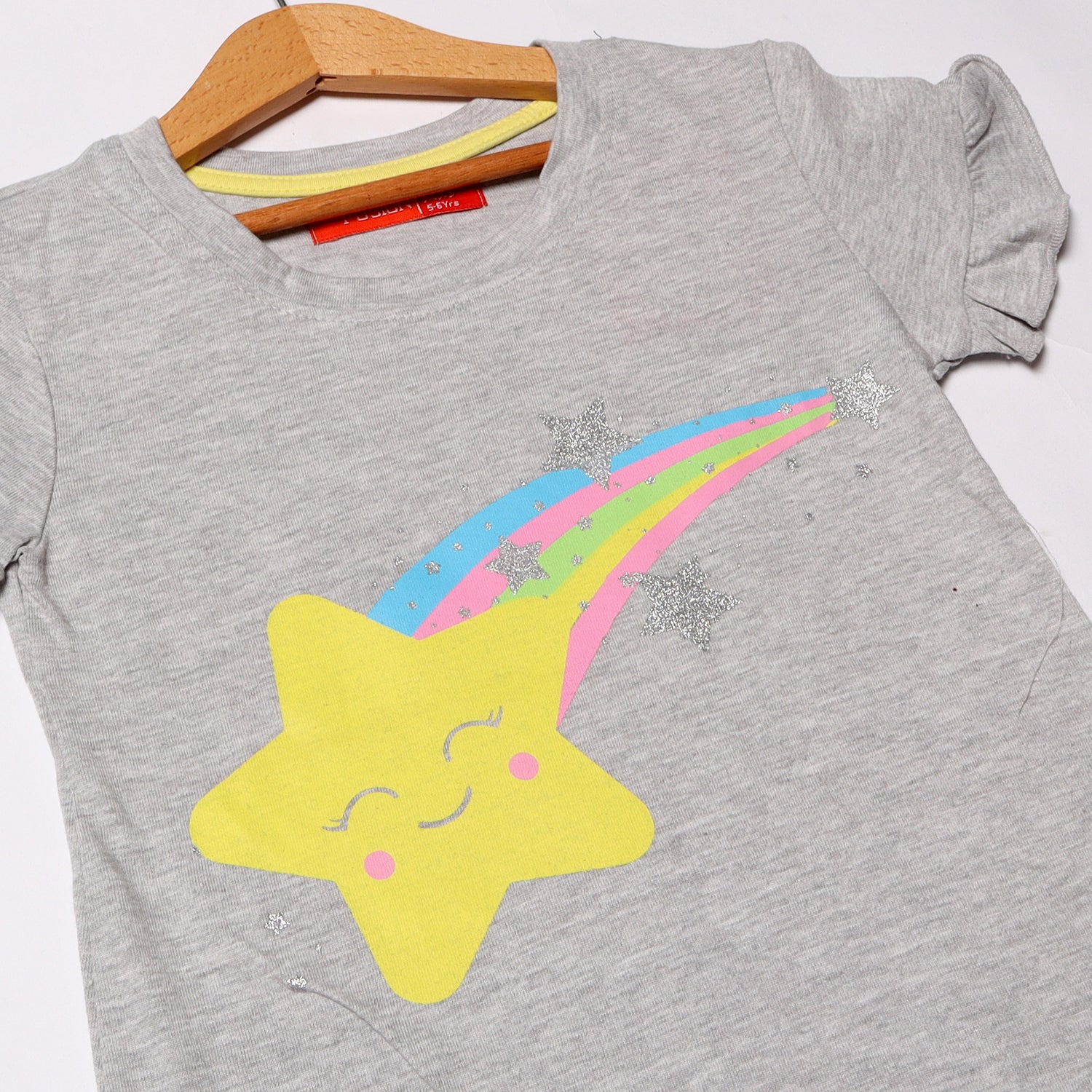 HAZEL GREY RAINBOW STAR PRINTED T-SHIRT FOR GIRLS