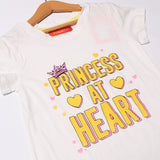 WHITE PRINCESS AT HEART PRINTED T-SHIRT FOR GIRLS