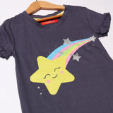 DULL BLUE RAINBOW STAR PRINTED T-SHIRT FOR GIRLS