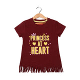 MAROON PRINCESS AT HEART PRINTED T-SHIRT FOR GIRLS