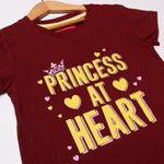 Load image into Gallery viewer, MAROON PRINCESS AT HEART PRINTED T-SHIRT FOR GIRLS
