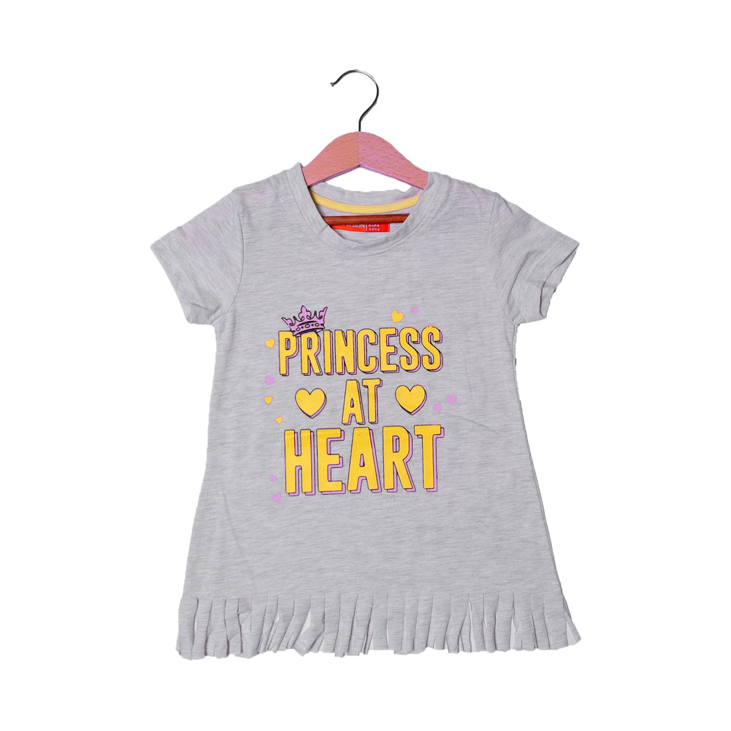 GREY PRINCESS AT HEART PRINTED T-SHIRT FOR GIRLS Main image