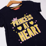 Load image into Gallery viewer, NAVY BLUE PRINCESS AT HEART PRINTED T-SHIRT FOR GIRLS
