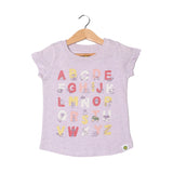 LIGHT PURPLE GLITTER ALPHABETS PRINTED T-SHIRT FOR GIRLS