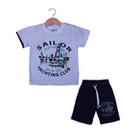 Load image into Gallery viewer, SKY BLUE SAILOR PRINT WITH SHORTS COTTON JERSY FABRIC BABA SUIT

