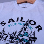 Load image into Gallery viewer, SKY BLUE SAILOR PRINT WITH SHORTS COTTON JERSY FABRIC BABA SUIT
