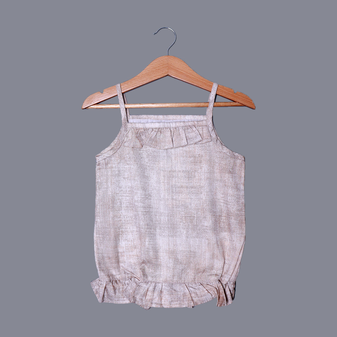 BROWN FRIL SELF PRINTED COTTON FABRIC ROMPER