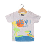 LIGHT GREY HEY SUNSHINE PRINTED HALF SLEEVES T-SHIRT FOR BOYS