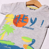 LIGHT GREY HEY SUNSHINE PRINTED HALF SLEEVES T-SHIRT FOR BOYS