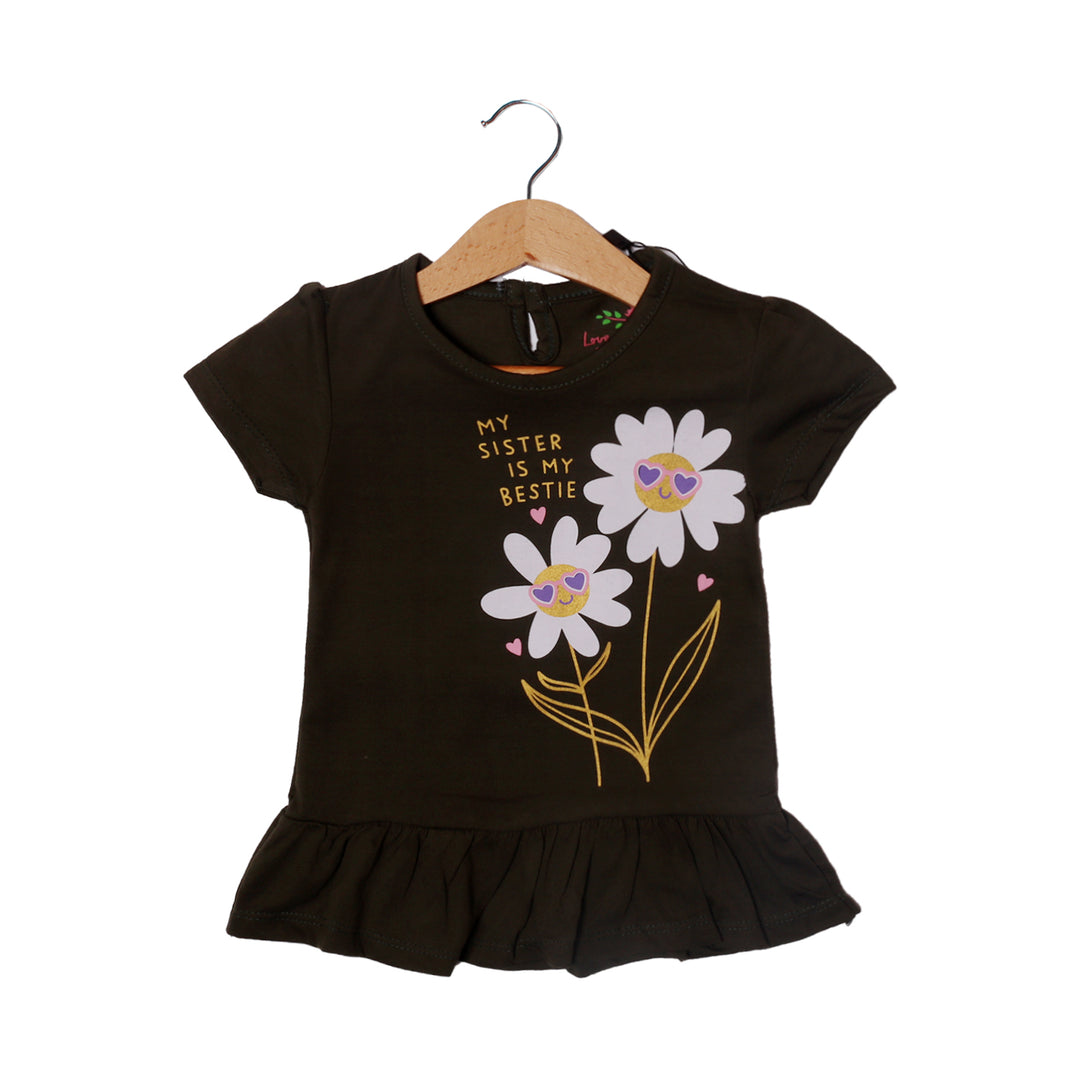 GREEN MY SISTER IS MY BESTIE PRINTED T-SHIRT TOP FOR GIRLS