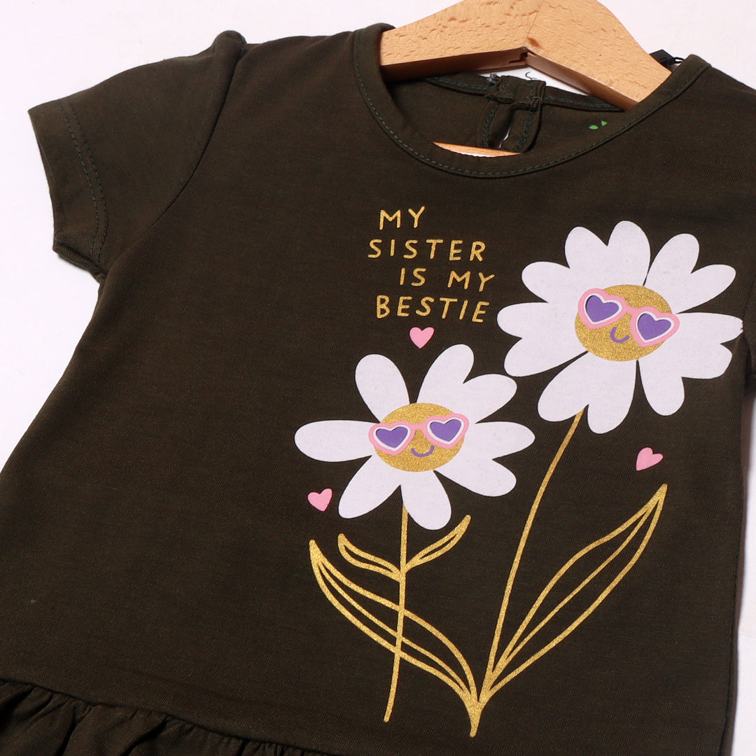 GREEN MY SISTER IS MY BESTIE PRINTED T-SHIRT TOP FOR GIRLS