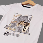 Load image into Gallery viewer, WHITE LIFE IS LIKE GAME PRINTED HALF SLEEVES T-SHIRT FOR BOYS
