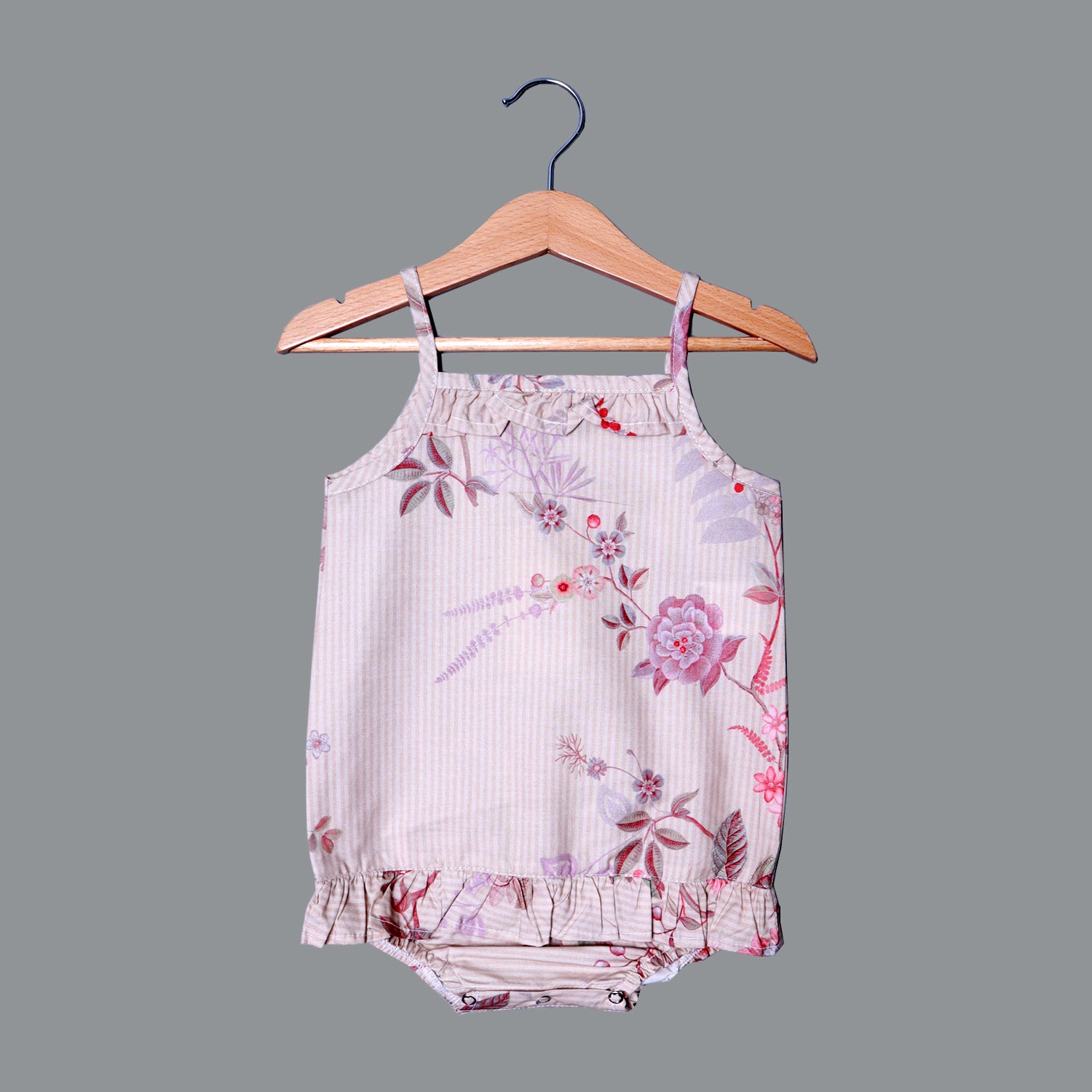 LIGHT BROWN FLOWERS PRINTED COTTON FABRIC ROMPER Secondary image