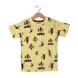 YELLOW FORTNITE PRINTED HALF SLEEVES T-SHIRT FOR BOYS