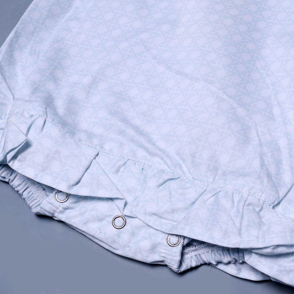 WHITE GEOMETRY DESIGN PRINTED COTTON FABRIC ROMPER