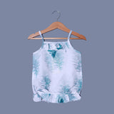 WHITE FRIL BIG TREE PRINTED COTTON FABRIC ROMPER