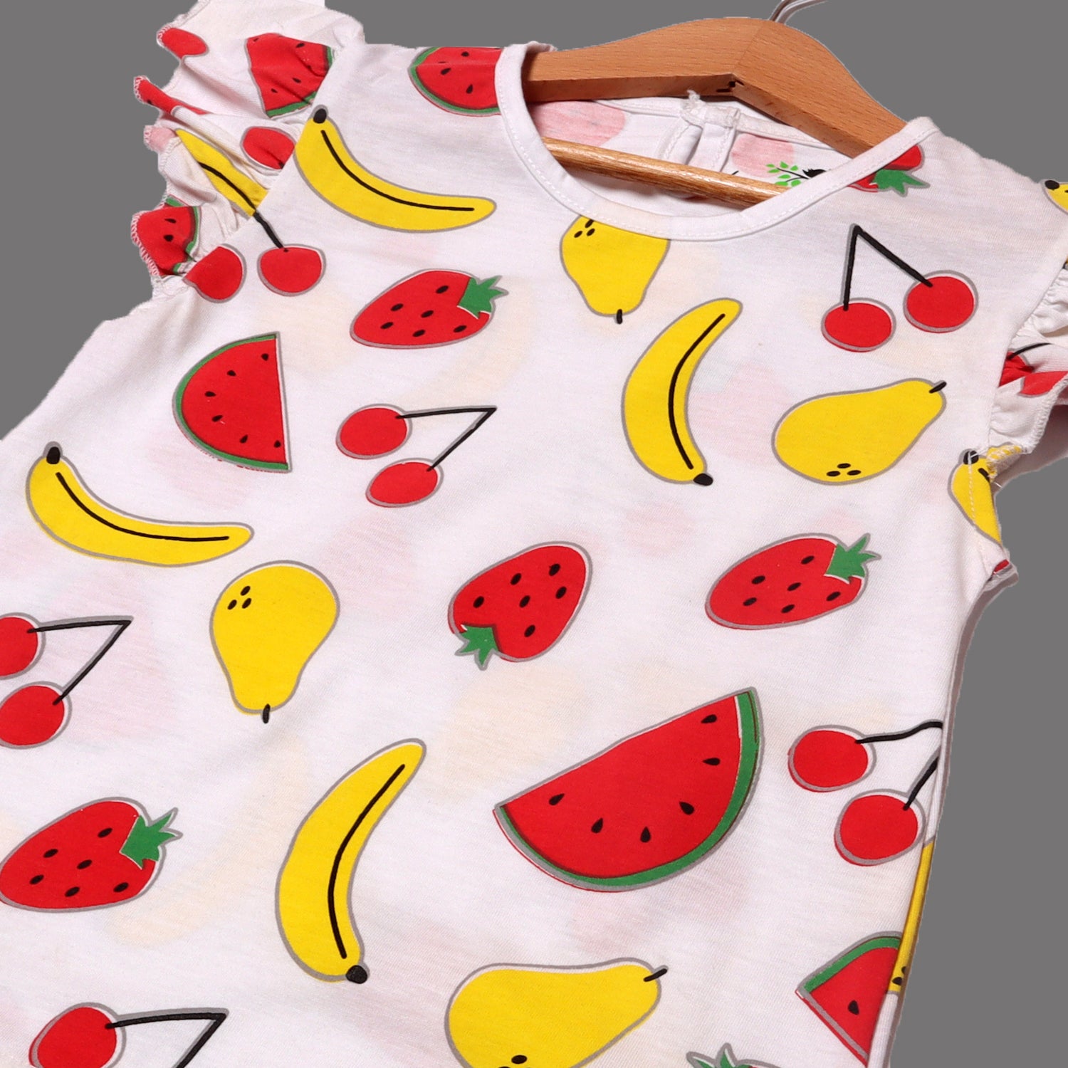 WHITE FRUITS PRINTED T-SHIRT TOP FOR GIRLS